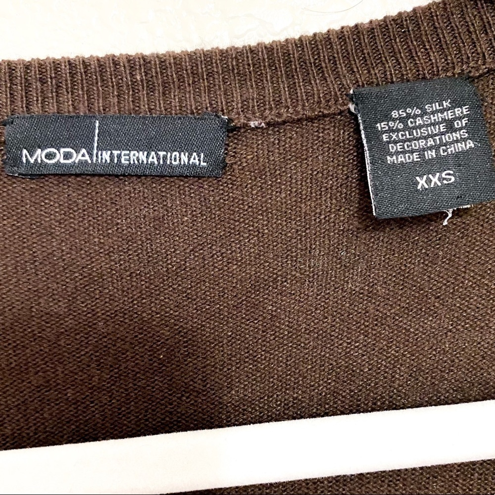Moda Int Brown Cashmere Rhinestones Cardigan XXS - Picture 3 of 7